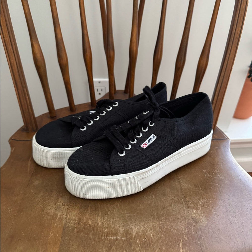 Superga Black Canvas Platform Sneakers